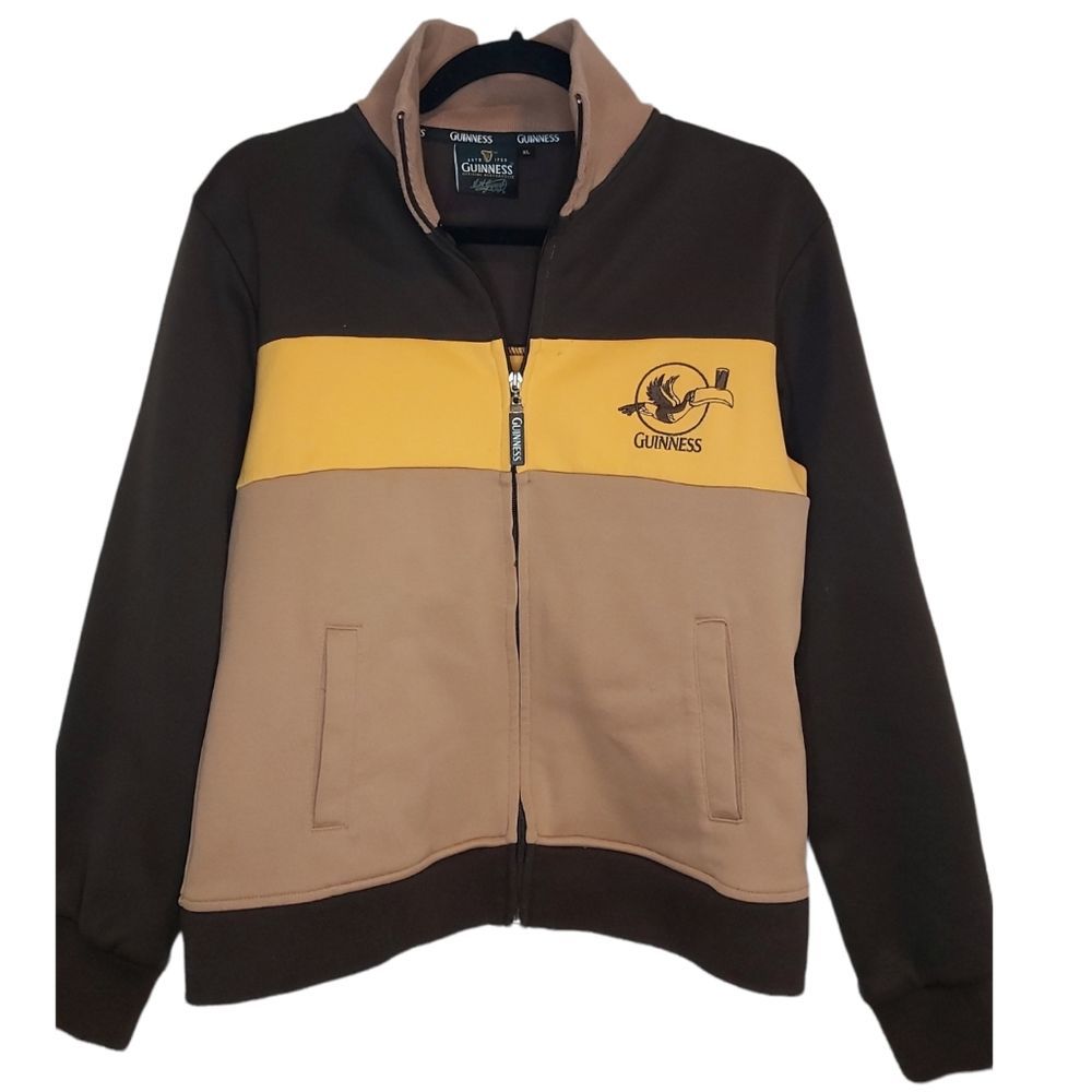 Guinness merch zip up tricolor sweater mock neck with toucan